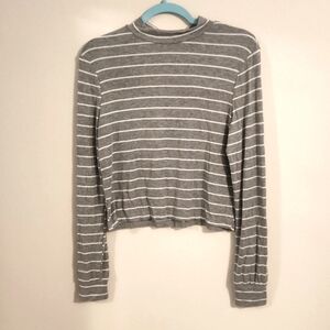 SWS Essentials Grey and White Striped Cropped Soft Sweater